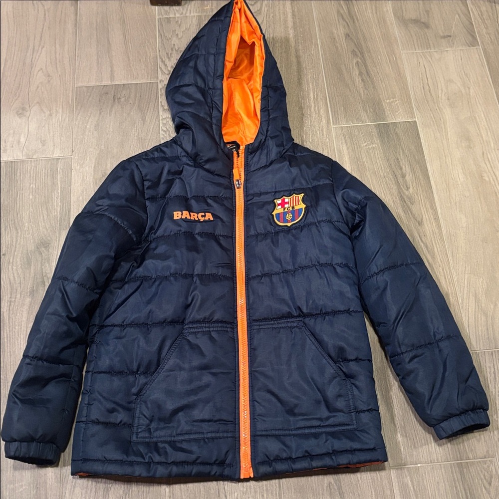 Barca Boys Navy and Orange FCB Soccer Jacket Size Youth Large